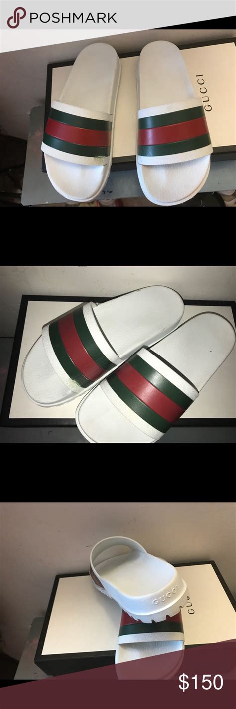 white gucci slides used|white Gucci slides men's.